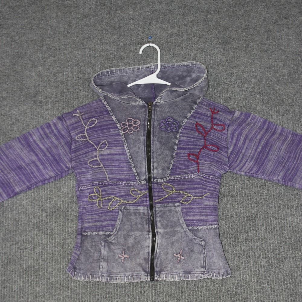 VTG Hoodie Jacket Womens S M Purple‎ Tie Dye Embroidered Floral Patchwork Boho
